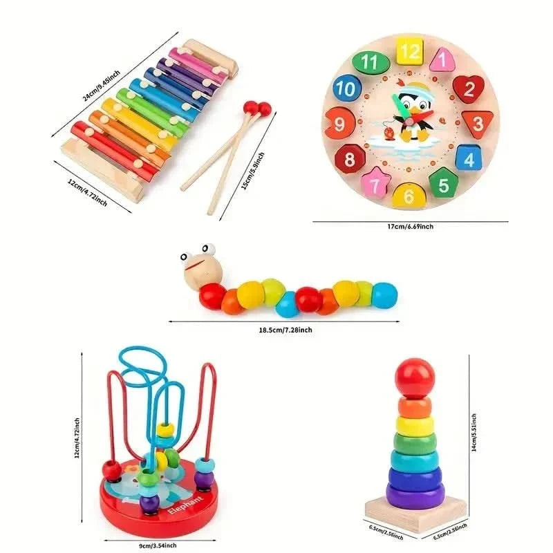 Montessori Toys 5-in-1 Wooden Set — Baby from 6 Months 6
