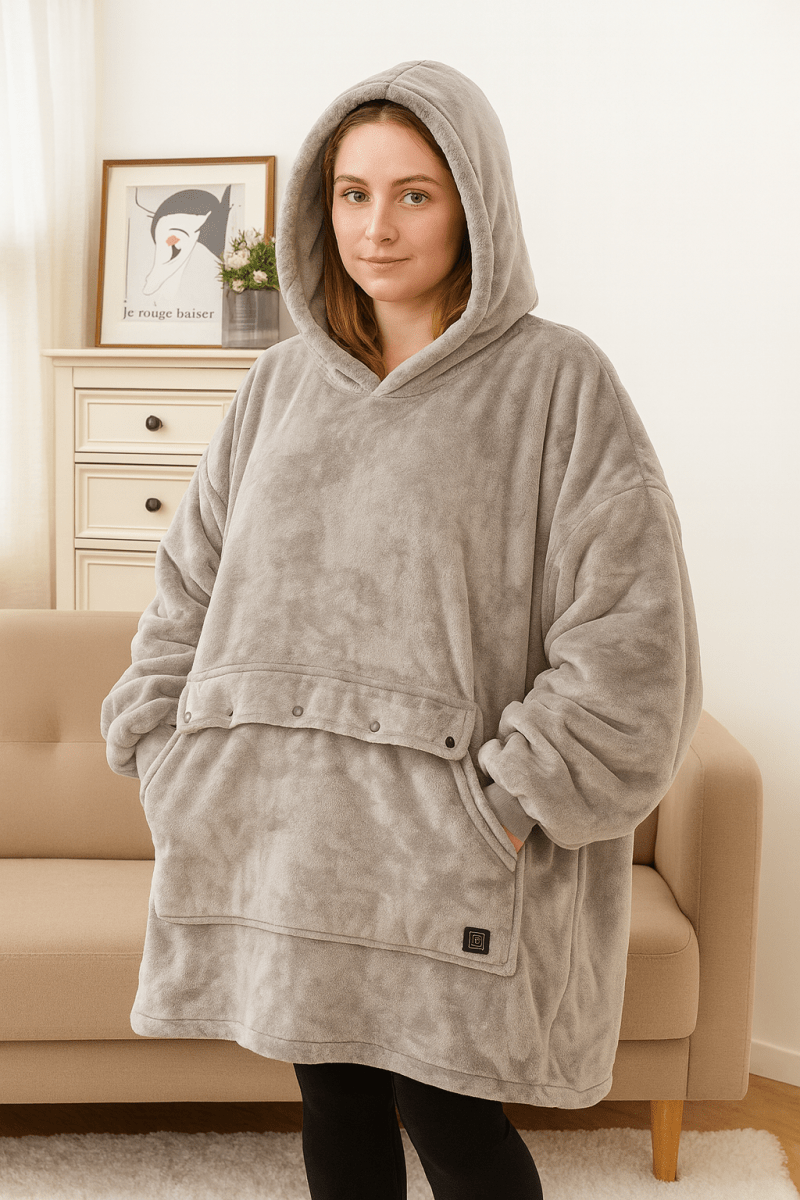 USB Heated Wearable Blanket Hoodie — One Size Flannel 26