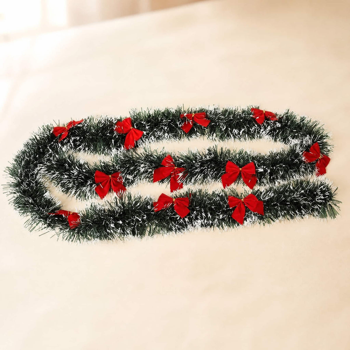 Christmas Tinsel Garland 2m — Snow-Tipped Dark Green PVC 12