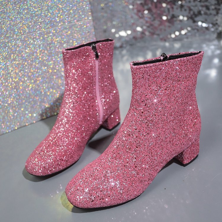 Women's Glitter Block Heel Ankle Boots — Party Evening Footwear 11