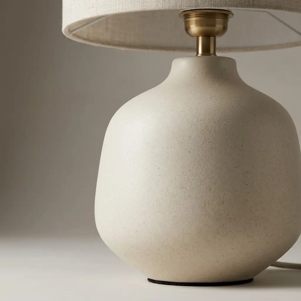 TerraCero | Ivory Ceramic Table Lamp with Cylindrical Fabric Shade