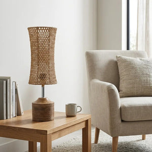 WeaveLux natural woven fiber table lamp on a side table