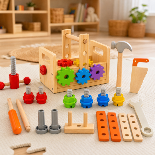 Wooden Toys Toolbox Set — 29-Piece Kids Build & Play Kit 1