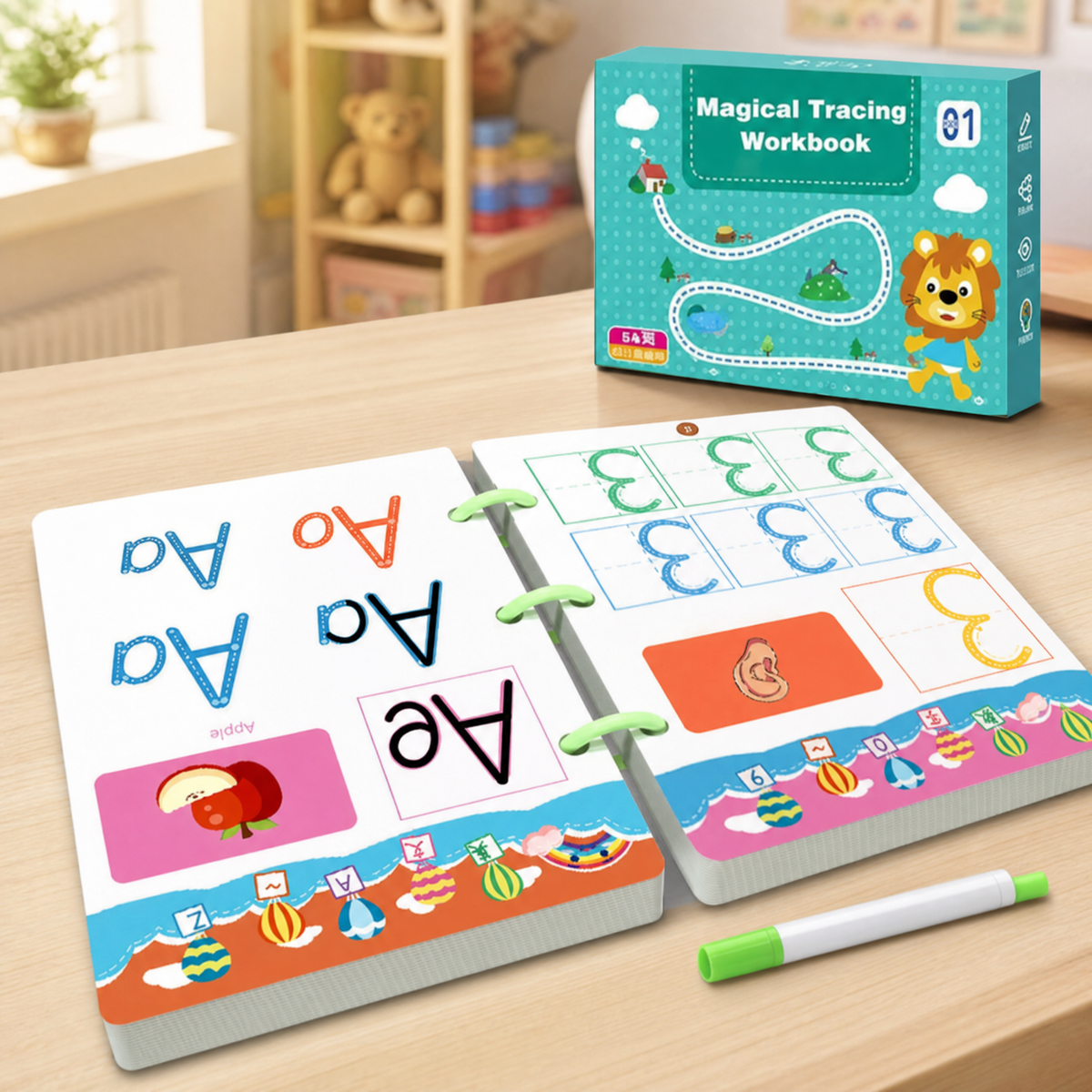 Reusable Kids Writing Workbook Set — 64 Pages & Erasable Markers 1