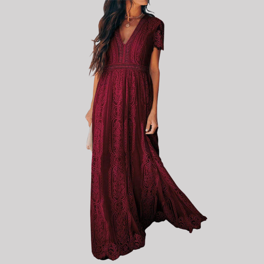 Women's Lace Maxi Dress — Deep V-Neck Wedding Guest Style 1