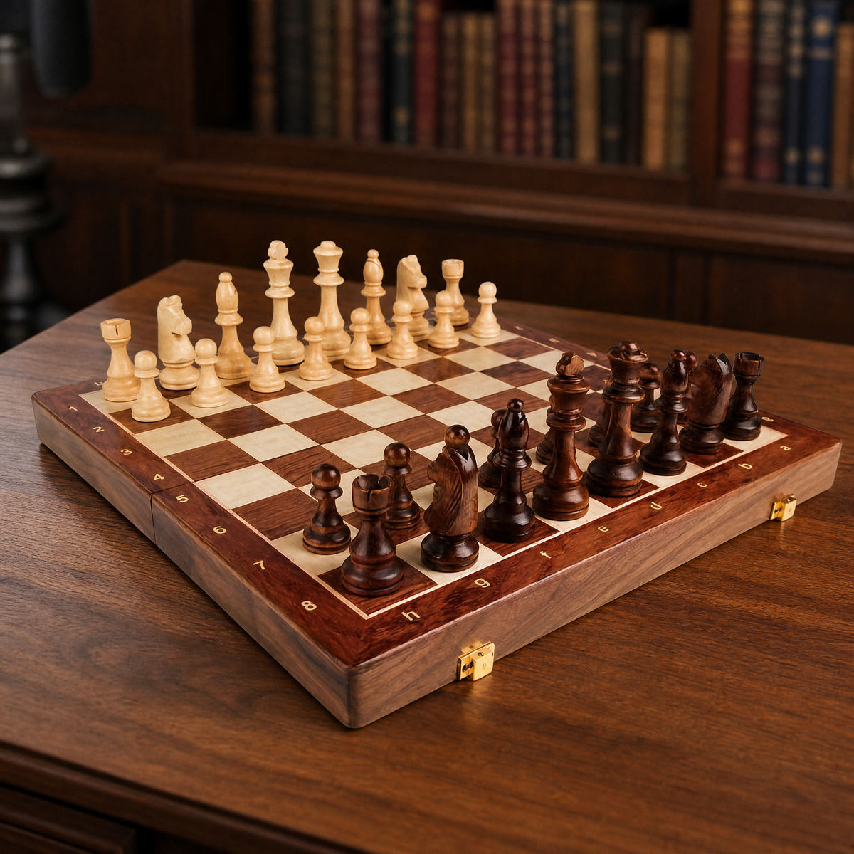 Folding Walnut Chess Set — Hand-Carved Weighted Pieces 1