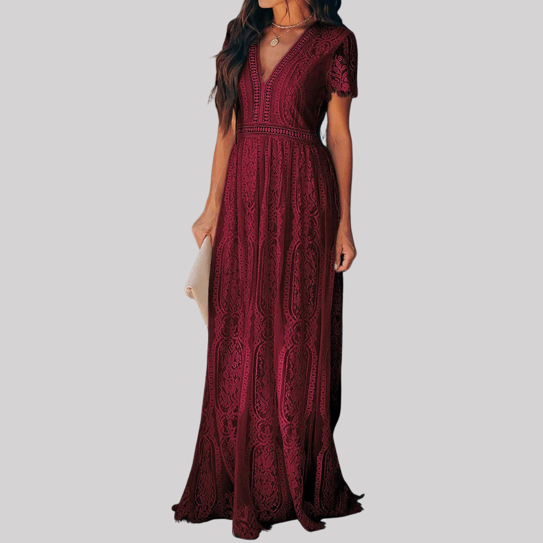 Women's Lace Maxi Dress — Deep V-Neck Wedding Guest Style 3