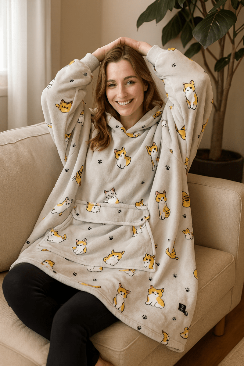 USB Heated Wearable Blanket Hoodie — One Size Flannel 14