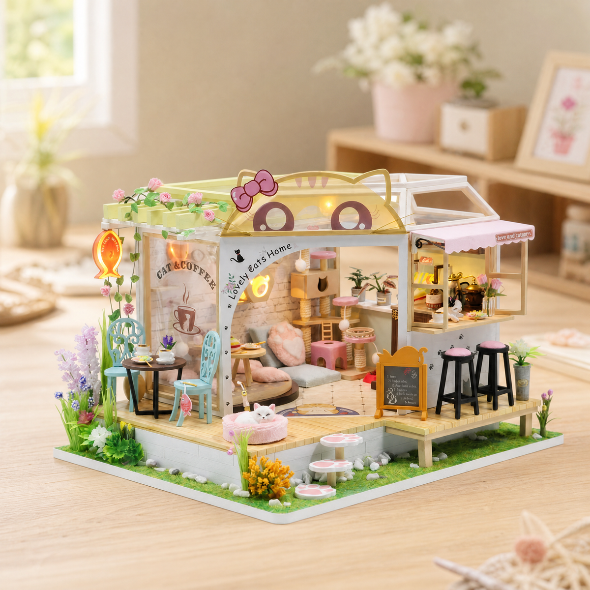 Dollhouse DIY Kit with LED Lights — Miniature Assembly Set 6