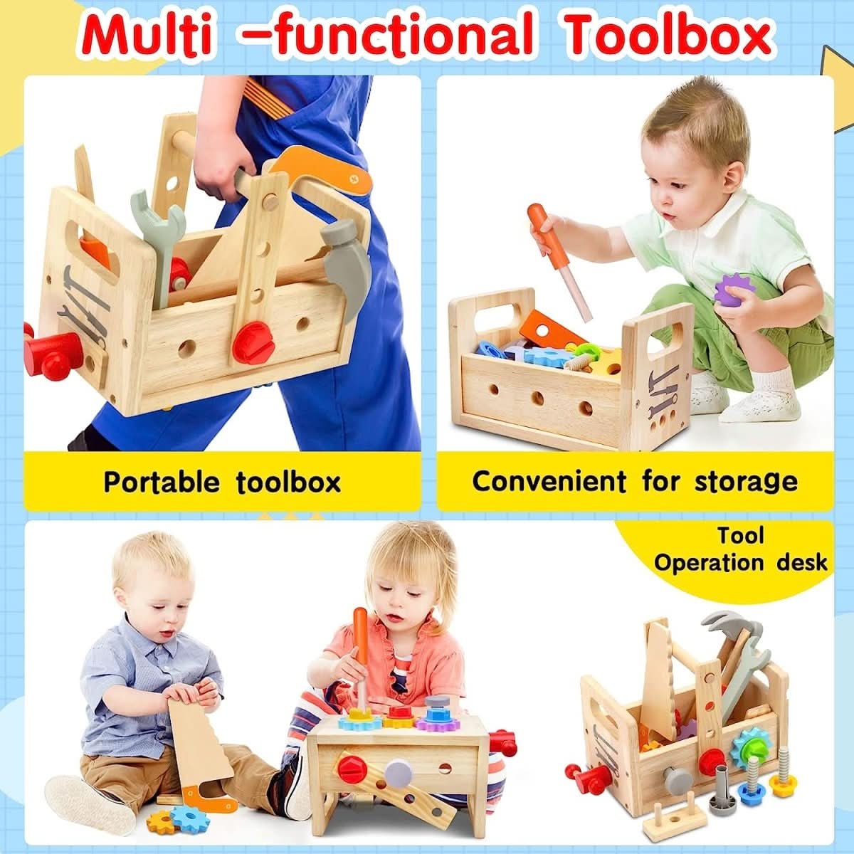 Wooden Toys Toolbox Set — 29-Piece Kids Build & Play Kit 2
