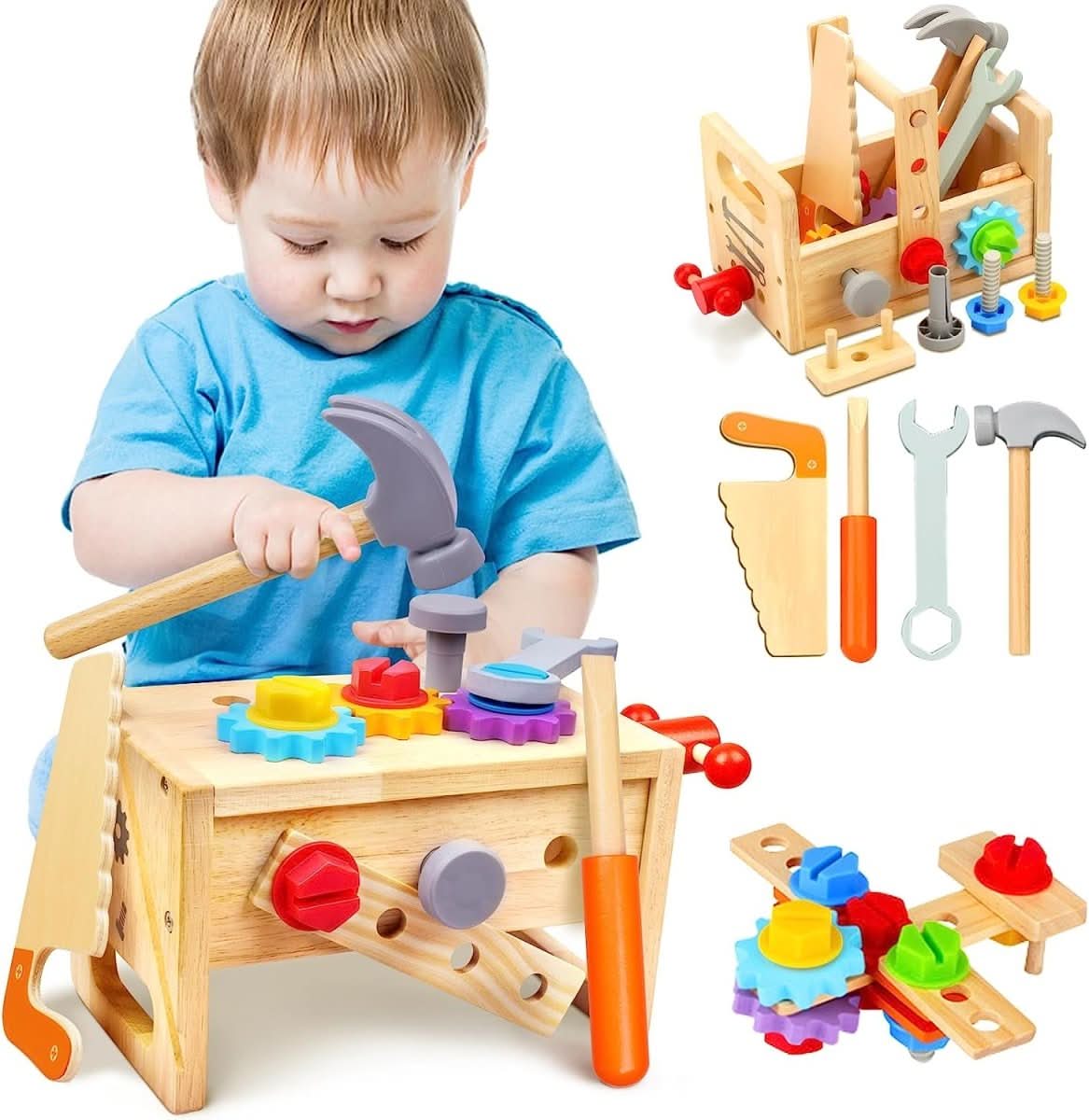Wooden Toys Toolbox Set — 29-Piece Kids Build & Play Kit 5