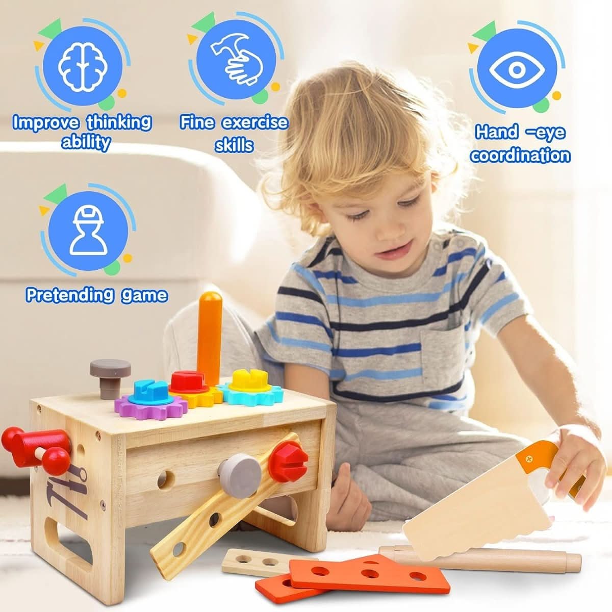 Wooden Toys Toolbox Set — 29-Piece Kids Build & Play Kit 4