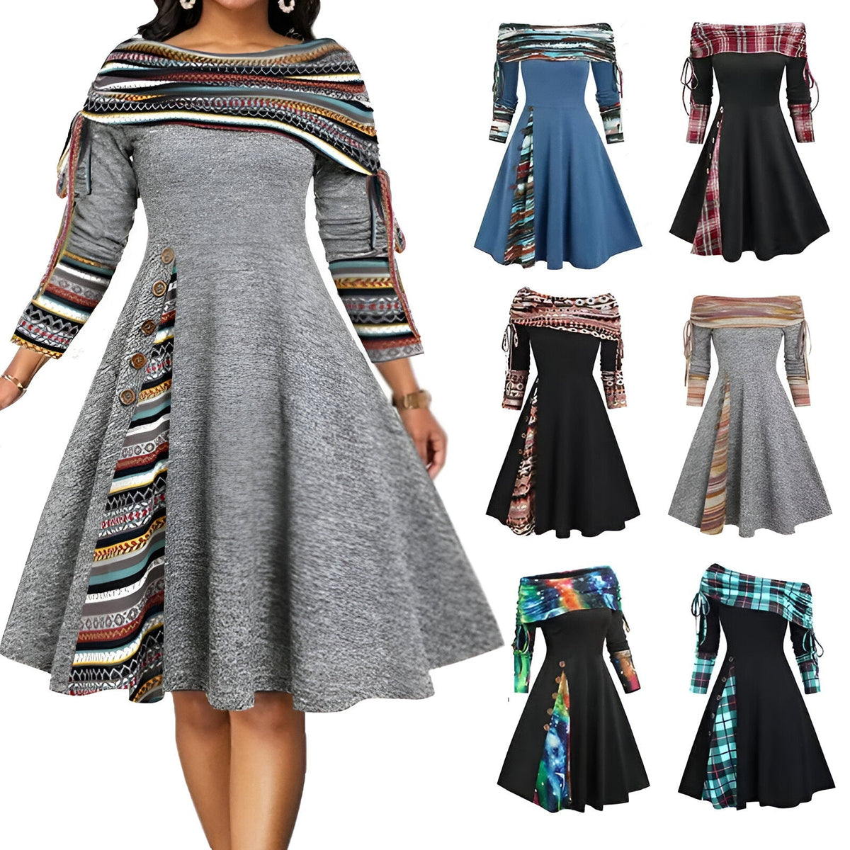 Women's Off-Shoulder Fitted Midi Dress — Bardot Style 3