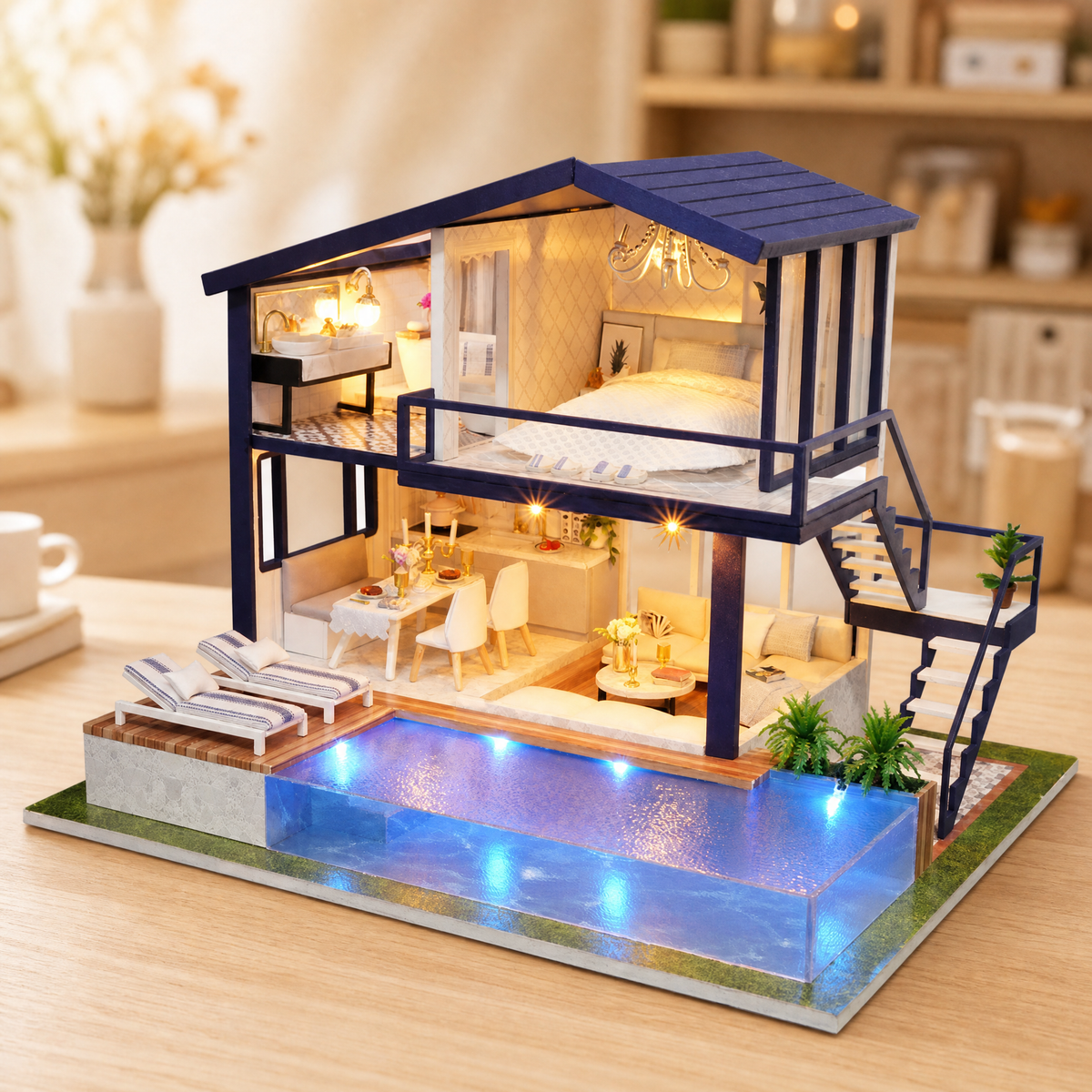 Dollhouse DIY Kit with LED Lights — Miniature Assembly Set 1