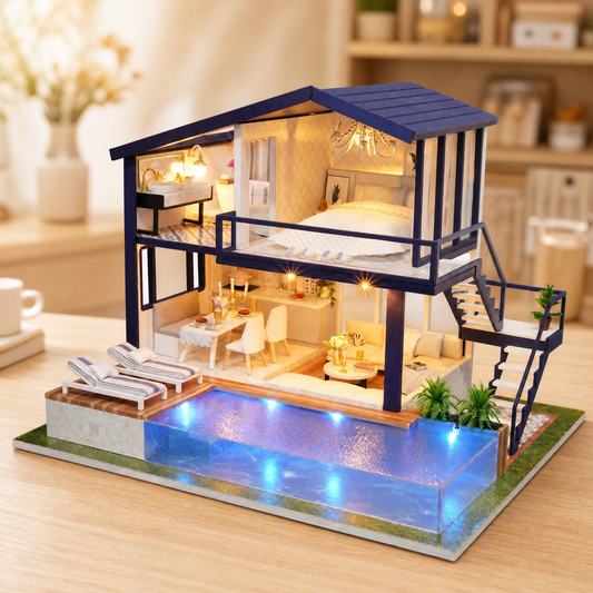 Dollhouse DIY Kit with LED Lights — Miniature Assembly Set 1