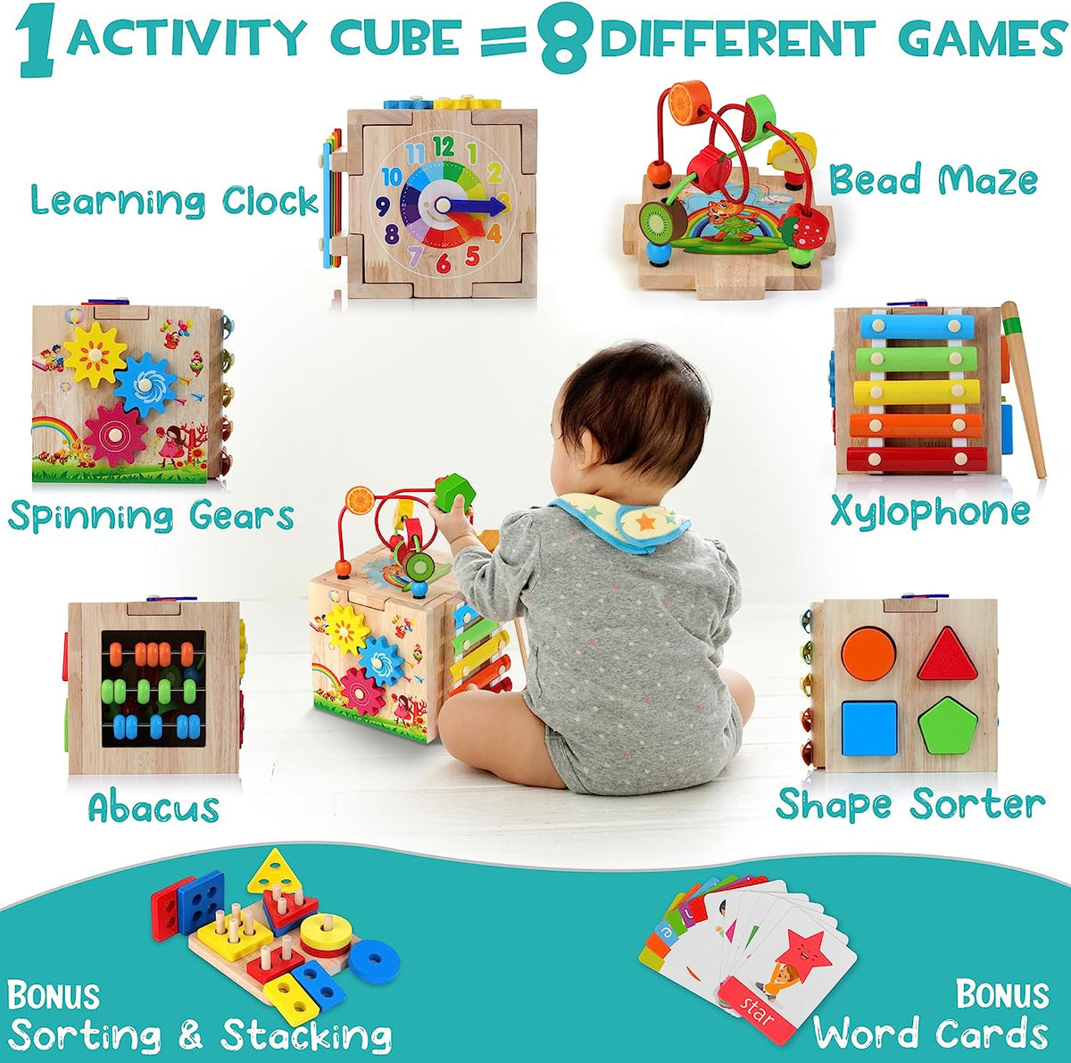 Montessori 8-in-1 Wooden Activity Cube — Toddler 18m+ 3