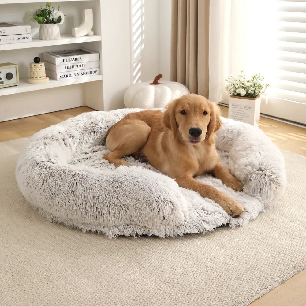Semi-Open Round Plush Dog Bed — Washable Non-Slip Cover 2