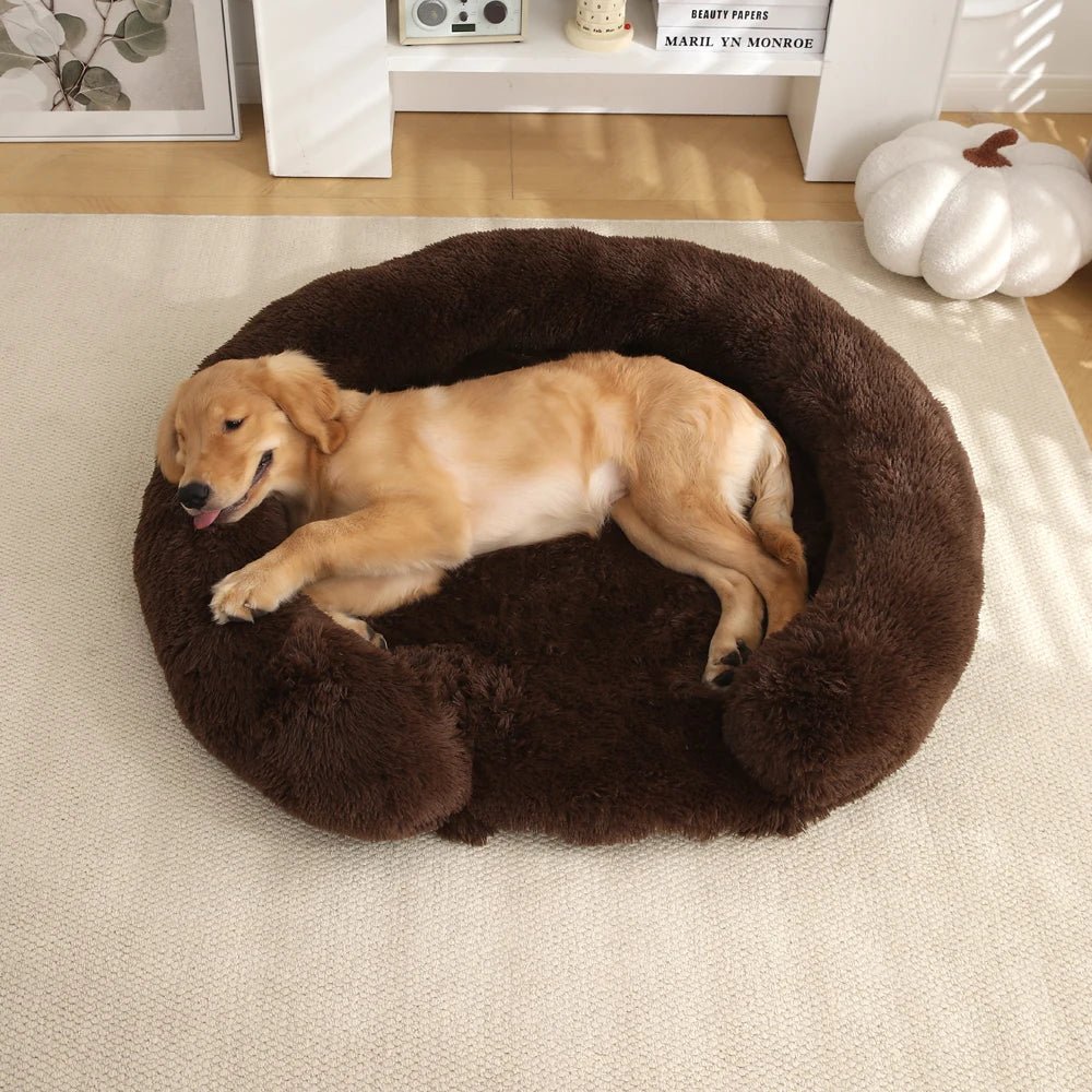 Semi-Open Round Plush Dog Bed — Washable Non-Slip Cover 3