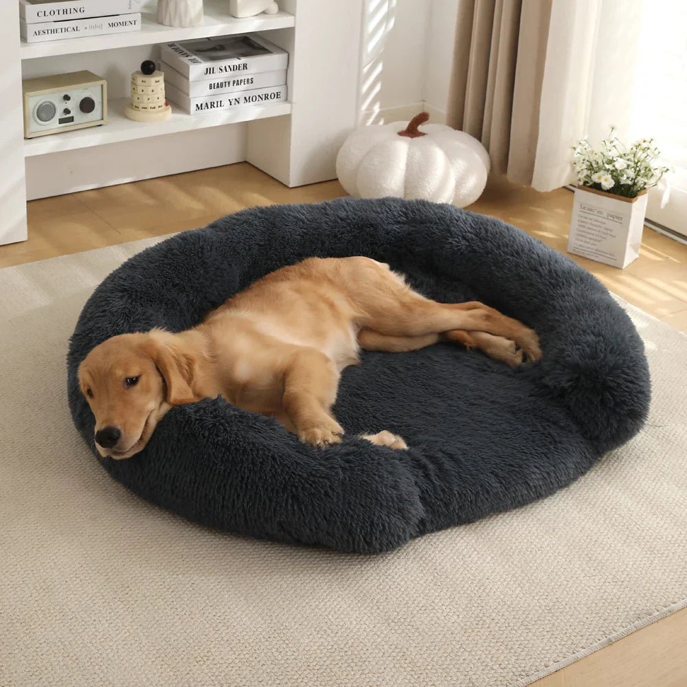 Semi-Open Round Plush Dog Bed — Washable Non-Slip Cover 5