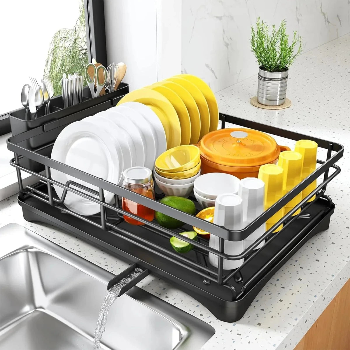 Large Dish Drying Rack with Integrated Drip Tray — Kitchen 1