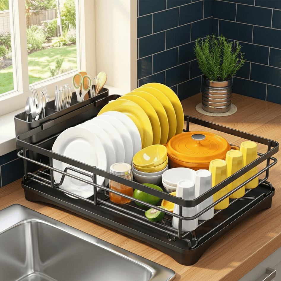 Large Dish Drying Rack with Integrated Drip Tray — Kitchen 2