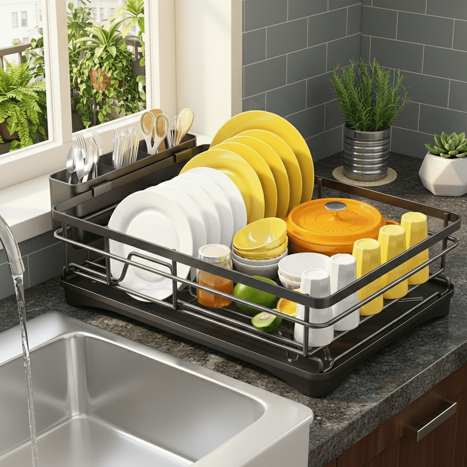 Large Dish Drying Rack with Integrated Drip Tray — Kitchen 4