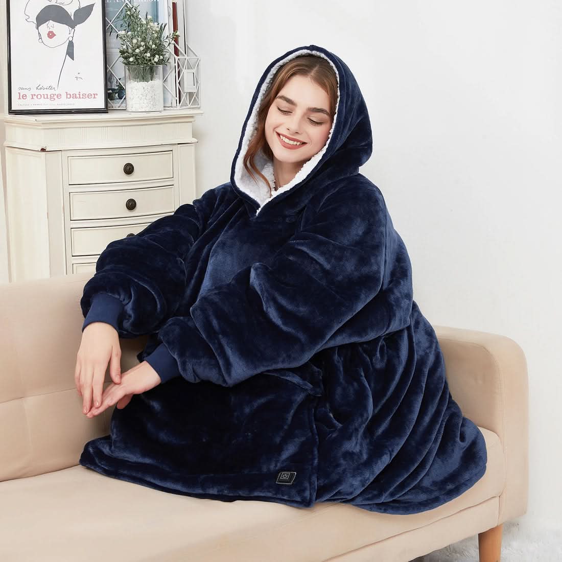 USB Heated Wearable Blanket Hoodie — One Size Flannel 2