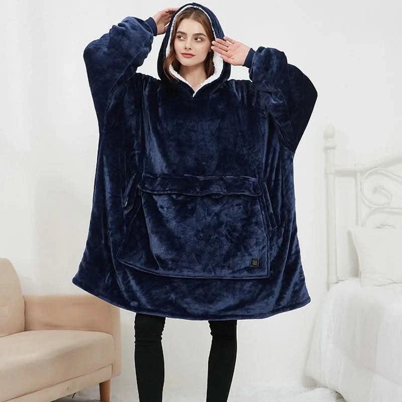 USB Heated Wearable Blanket Hoodie — One Size Flannel 3
