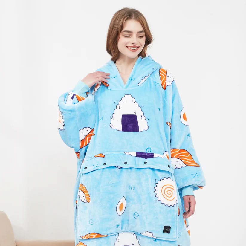 USB Heated Wearable Blanket Hoodie — One Size Flannel 12