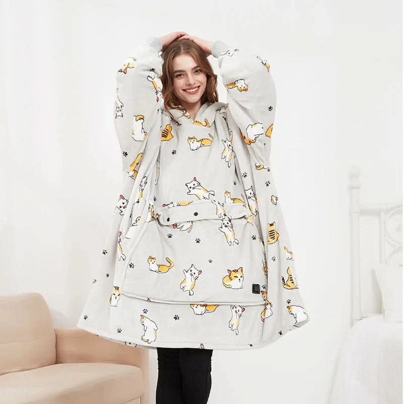 USB Heated Wearable Blanket Hoodie — One Size Flannel 13