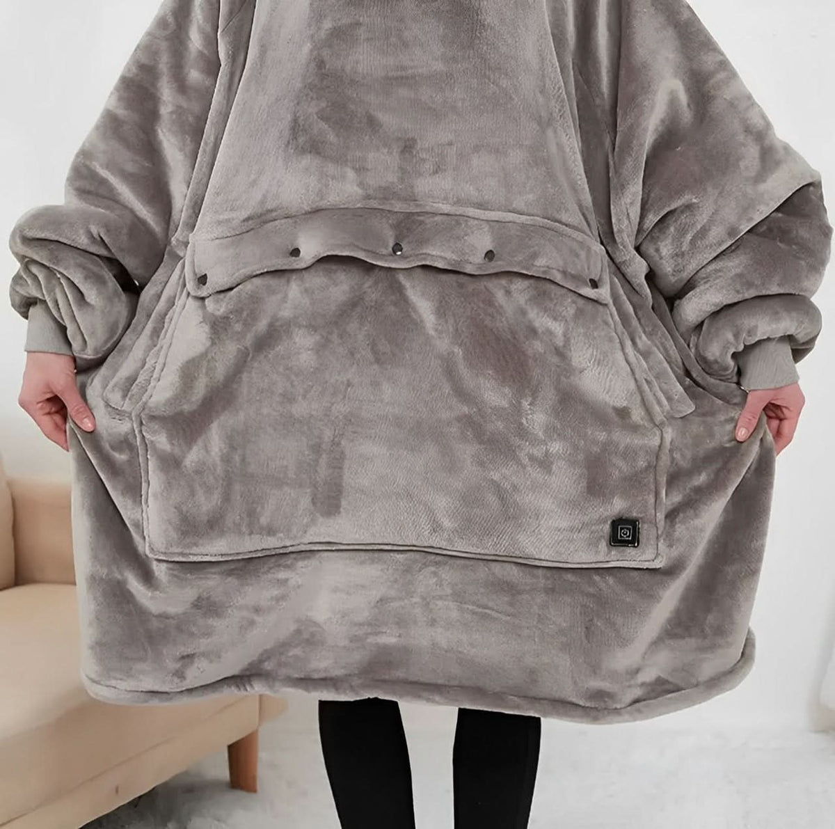 USB Heated Wearable Blanket Hoodie — One Size Flannel 8