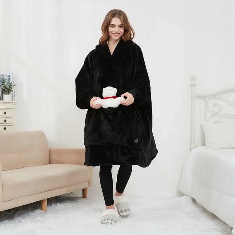 USB Heated Wearable Blanket Hoodie — One Size Flannel 10