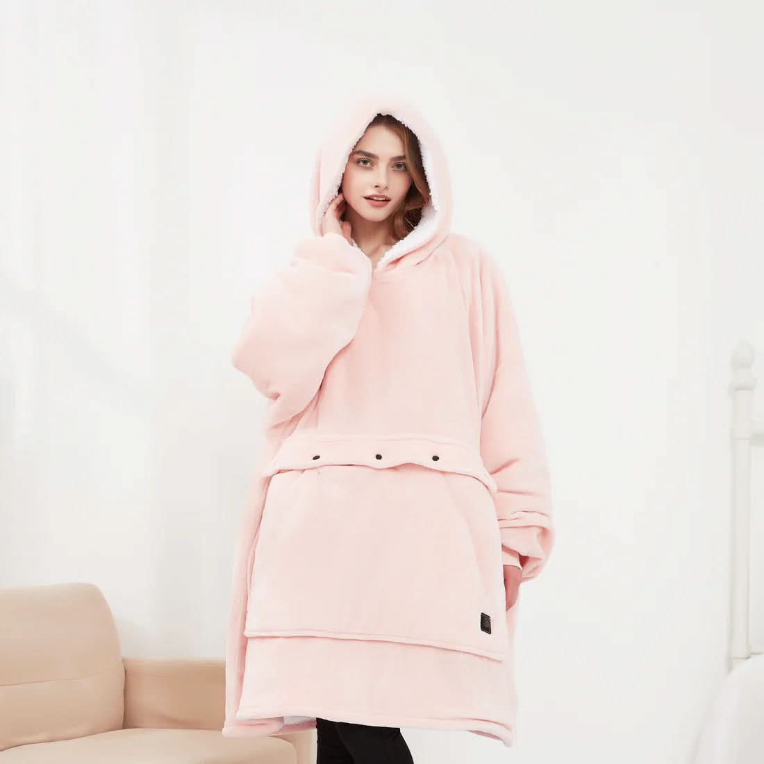 USB Heated Wearable Blanket Hoodie — One Size Flannel 11
