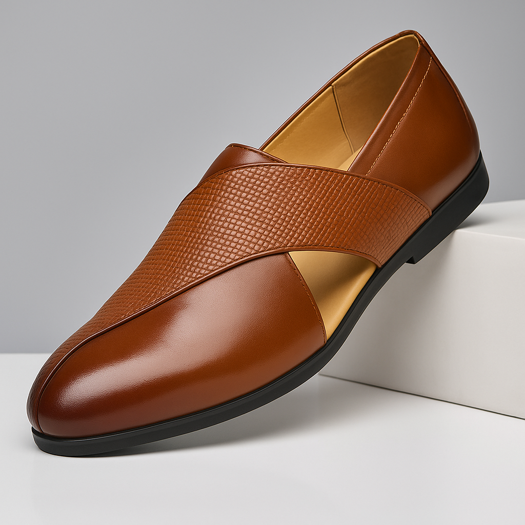 Women's Genuine Leather Loafers — Textured Weave Slip-On 1
