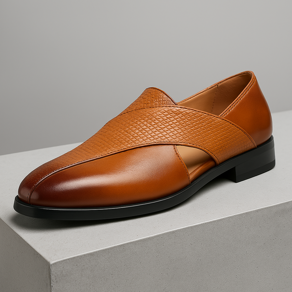 Women's Genuine Leather Loafers — Textured Weave Slip-On 2