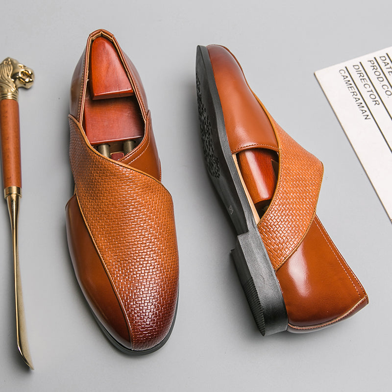 Women's Genuine Leather Loafers — Textured Weave Slip-On 3