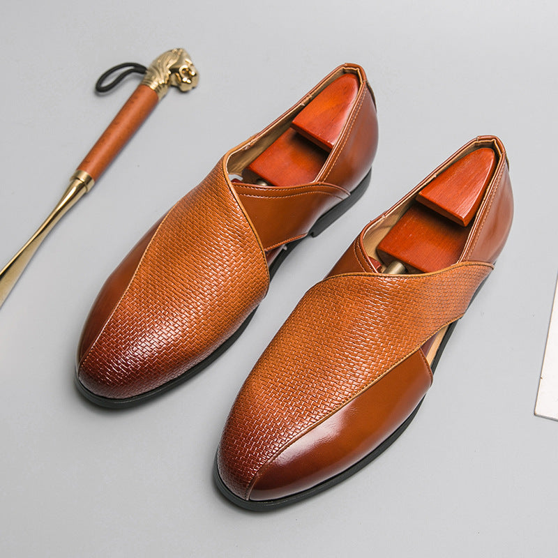 Women's Genuine Leather Loafers — Textured Weave Slip-On 4
