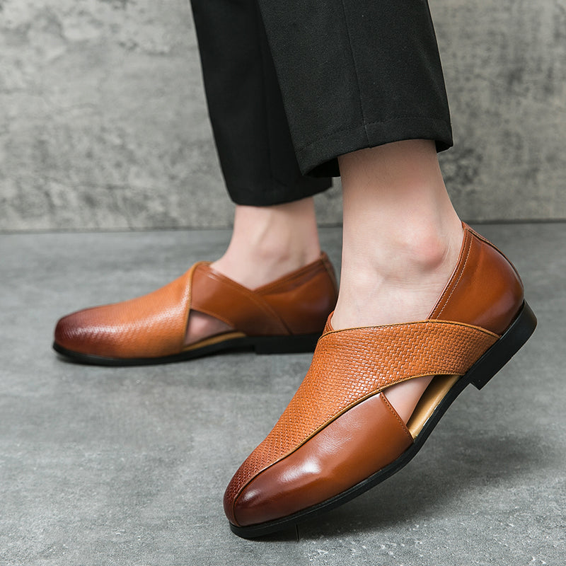Women's Genuine Leather Loafers — Textured Weave Slip-On 5