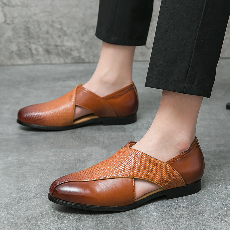 Women's Genuine Leather Loafers — Textured Weave Slip-On 6