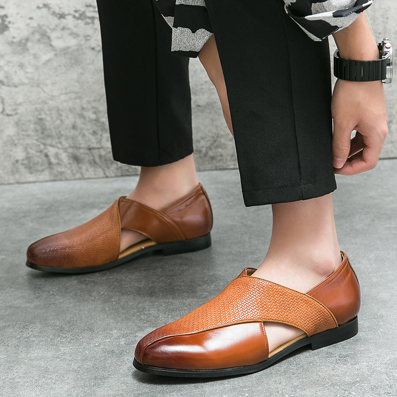 Women's Genuine Leather Loafers — Textured Weave Slip-On 7