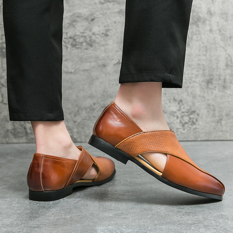 Women's Genuine Leather Loafers — Textured Weave Slip-On 9