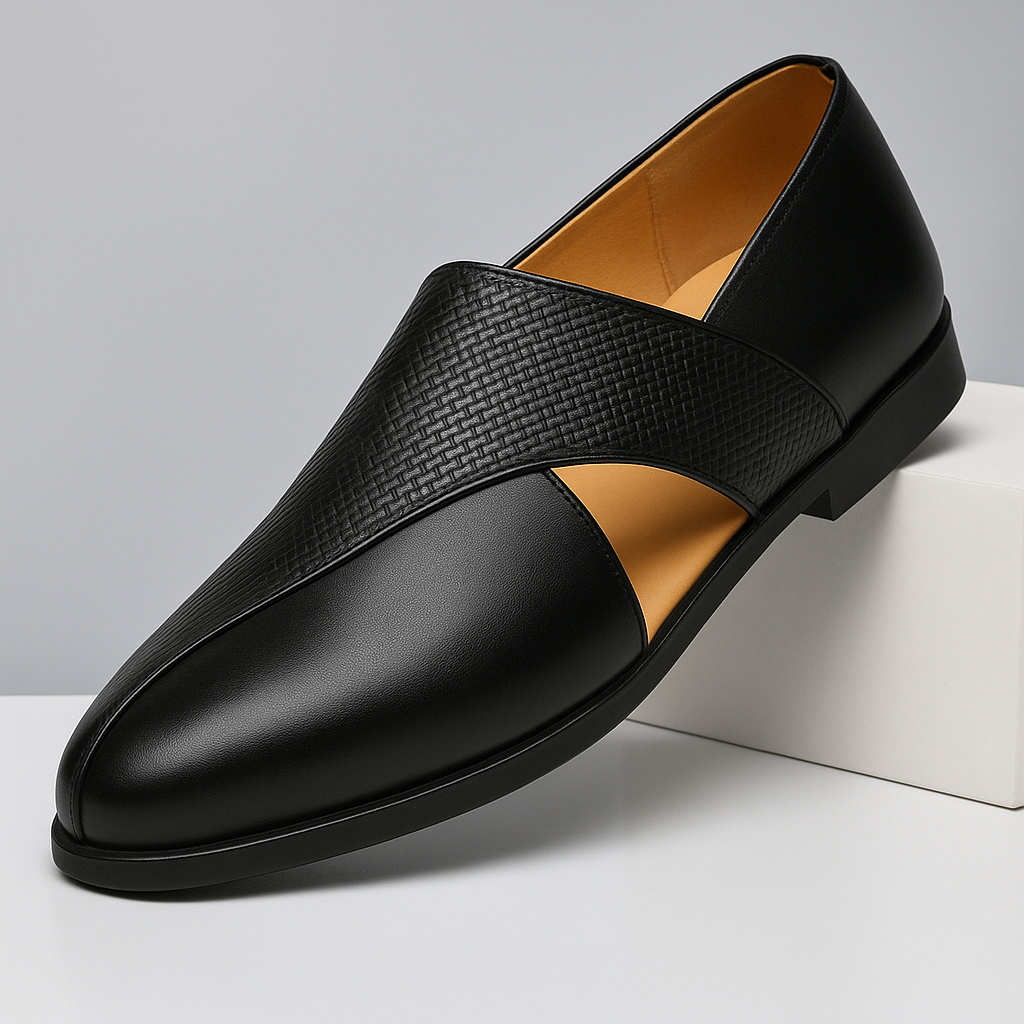 Women's Genuine Leather Loafers — Textured Weave Slip-On 10