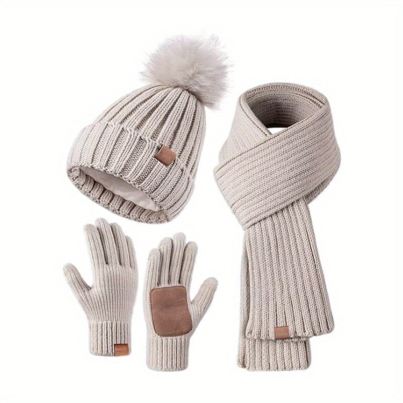 Women's Knit Hat Scarf and Gloves Set — Ribbed Winter Accessories 1