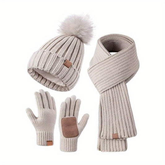 Women's Knit Hat Scarf and Gloves Set — Ribbed Winter Accessories 1