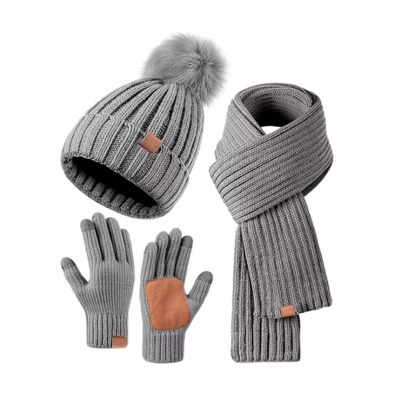 Women's Knit Hat Scarf and Gloves Set — Ribbed Winter Accessories 5