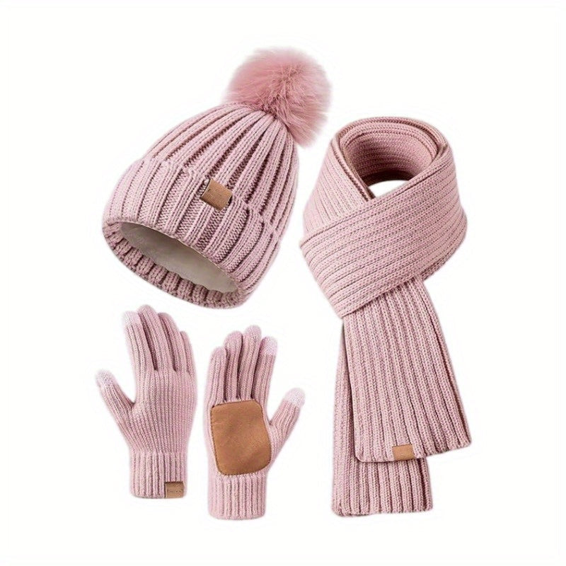 Women's Knit Hat Scarf and Gloves Set — Ribbed Winter Accessories 7