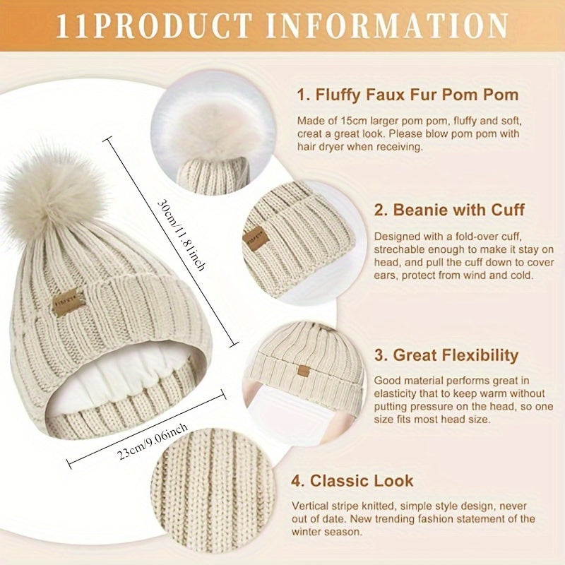 Women's Knit Hat Scarf and Gloves Set — Ribbed Winter Accessories 8
