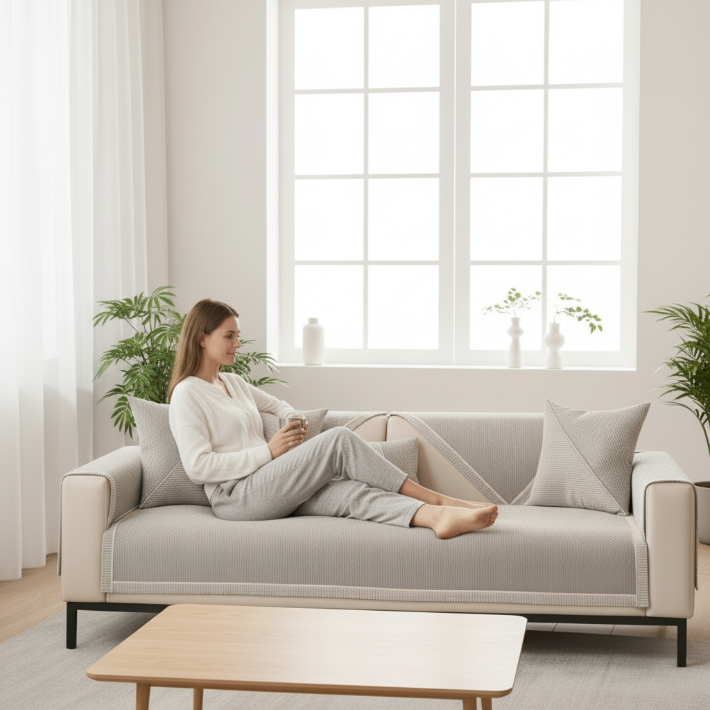 Non-Slip Cotton-Linen Sofa Throw — All-Season Cover 2