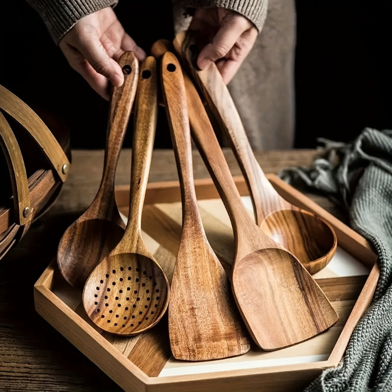 5-Piece Wooden Kitchen Utensil Set — Ergonomic Natural Wood 1