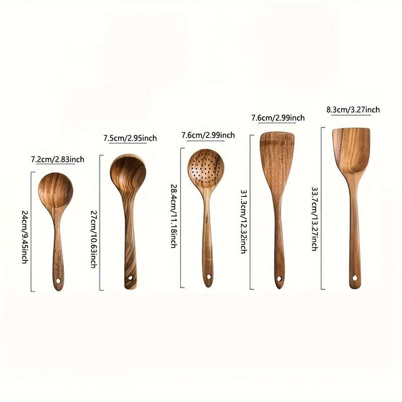 5-Piece Wooden Kitchen Utensil Set — Ergonomic Natural Wood 5